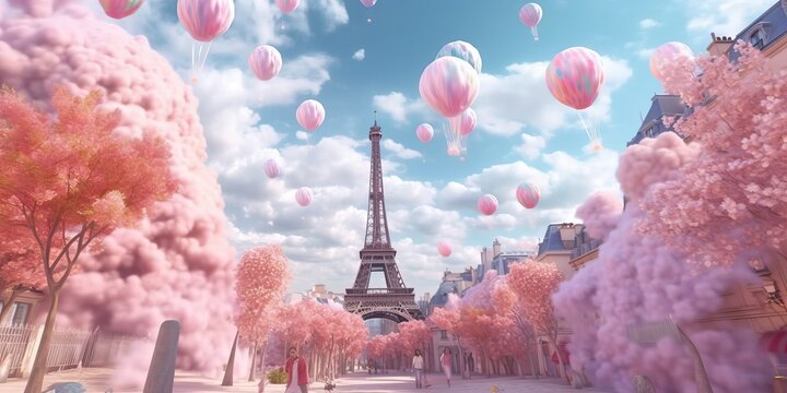 Cotton candy Paris fantasy, generative ai