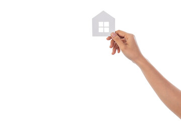 Fototapeta na wymiar Hand holding a wooden house isolated on white background with clipping path.