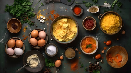 Scrambled eggs with many ingredients. Generative AI