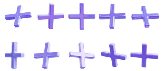 Set of lilac colored plus sign 3d render.