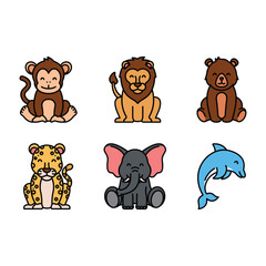  vector animals in cartoon style. Vector collection with mammals