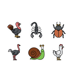  vector animals in cartoon style. Vector collection with mammals