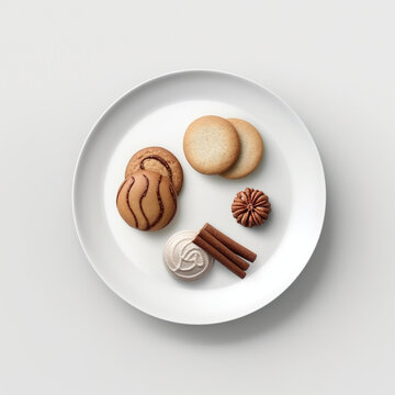 Assiette blanche de biscuits sur fond blanc