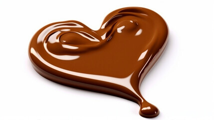 Chocolate in the form of a heart. Melted chocolate syrup on white background.
