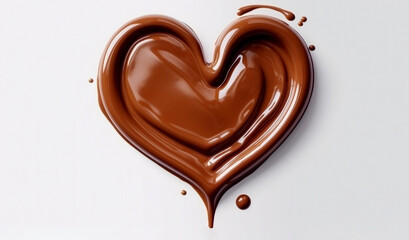 Obraz premium Chocolate in the form of a heart. Melted chocolate syrup on white background.
