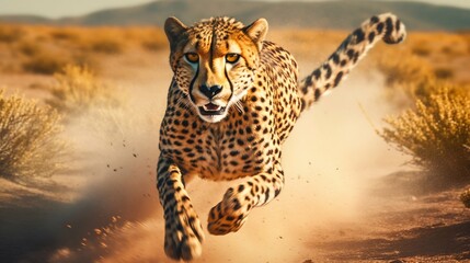 Cheetah Running at Incredible Speeds Across the Open Plains of Africa. Generative ai