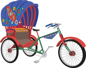 Fototapeta na wymiar Colorful rickshaw vector illustration. Bangladeshi Rickshaw art. Tri cycle of Dhaka city. Local vehicle.