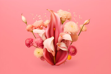 Female uterus,flowers pink background. ai