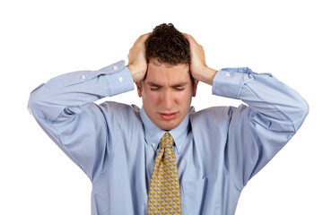 A stressed businessman over a white background