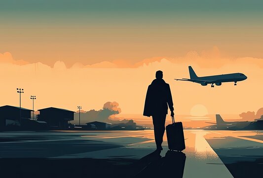 An Individual Approaching an Airplane with a Backpack by Generative AI