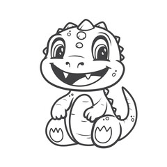 Little cute happy dino. Kid dinosaur for coloring book. Illustration on transparent background