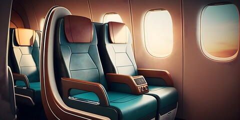 a comfortable seat in the first class cabin of the aircraft, generative AI - obrazy, fototapety, plakaty
