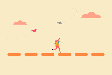 Fototapeta premium Business woman jump on the block. concept of career, progress, opportunity, success, and goal