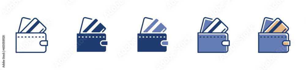 Poster wallet with credit or debit card icon set for payment or saving money symbol vector