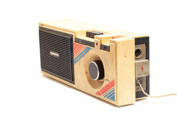 old transistor radio isolated on white