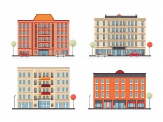 Houses, cottages. Collection in cartoon style illustration. set isolated on white background. generative ai