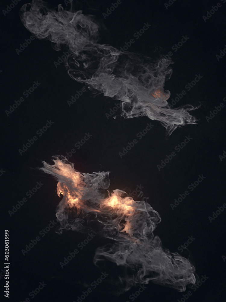 Poster fantastic flying, twisting streams of fire. 3d rendering abstract style background. digital illustra