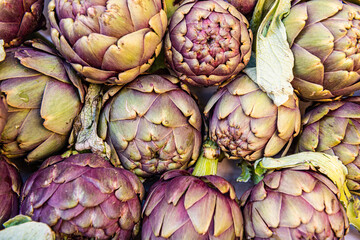 Fototapeta premium Fresh artichokes on farmer`s market, Provence, France 
