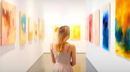 Fototapeta na wymiar Young woman in a modern art gallery.