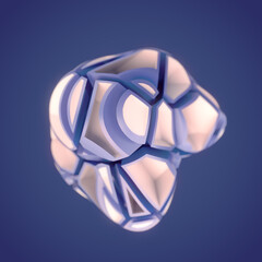 Abstract 3d render digital illustration of a crystal shape with a crack pattern