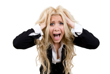 screaming young woman on isolated background