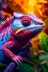 Obraz premium Chameleon With Magenta And Blue Colors. generative ai