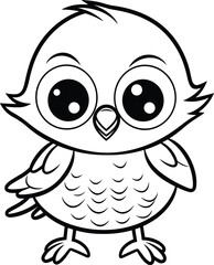 Black and white cartoon drawing of a bird