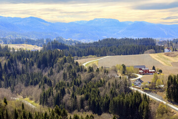 Spring in the agricultural area Bratsberg, Norway - obrazy, fototapety, plakaty