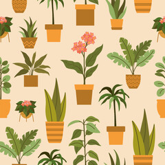 Vector pattern with indoor plants