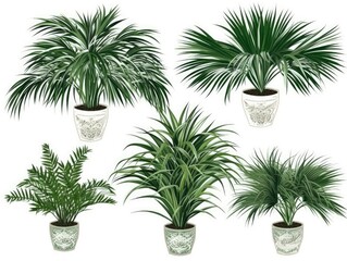 Home indoor plants in pots Collection in cartoon style illustration. set isolated on white background. generative ai