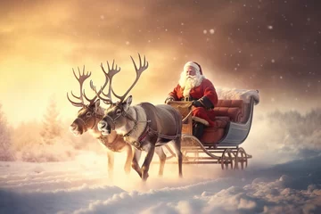 Keuken spatwand met foto Santa Claus and Reindeers: A Magical Christmas Scene © Digital Dreamscape