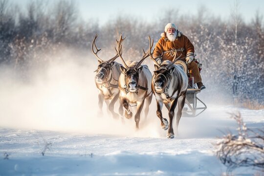 Santa Claus and Reindeers: A Magical Christmas Scene with Generative AI