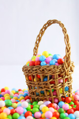 Handmade basket with colorful polyfoam spheres