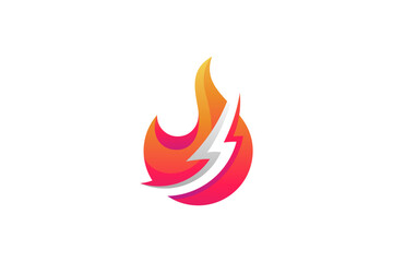 Fototapeta na wymiar Fire logo with thunder shape combination