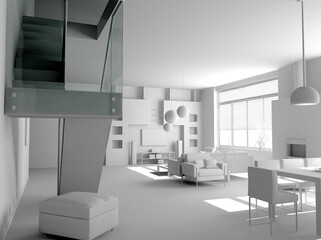 blank modern interior design (private apartment 3d rendering)