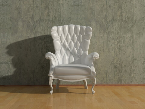 blank royal vintage armchair in grey room  with free space for text(3D rendering)