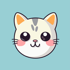 Charming Cat Head Cartoon Icons, Flat Vector Illustrations for Mammals and Carnivores