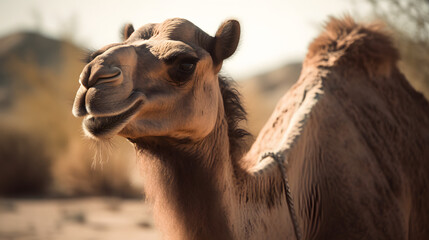 Camel in desert. Generative AI
