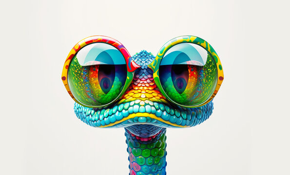 Cartoon colorful snake with sunglasses on isolated background. Created with generative ai