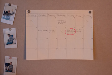 Schedule hanging on pin board in office
