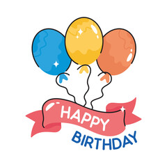 Happy birthday doodle filled vector outline Sticker. EPS 10 file