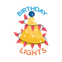 Birthday lights doodle filled vector outline Sticker. EPS 10 file