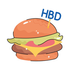 burger doodle filled vector outline Sticker. EPS 10 file