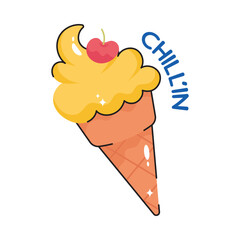 Ice cone doodle filled vector outline Sticker. EPS 10 file