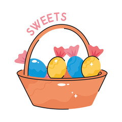 Sweets basket doodle filled vector outline Sticker. EPS 10 file