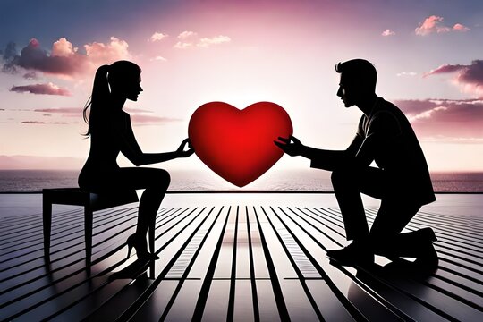 Silhouette picture of a beautiful couple spending quality time - valentine theme image