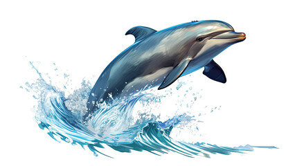 Beautiful grey bottlenose dolphin is isolated on a white background. Mammal marine animal. Generative AI