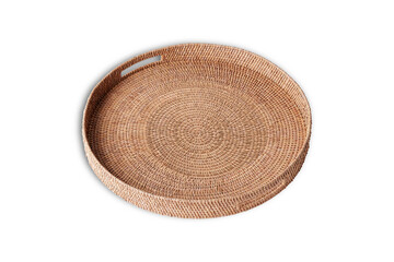 Round Rattan tray or bucket mockup isolated on white background.3d rendering. eco friendly, zero waste content.