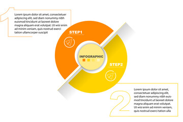 2 steps circular concept infographic template. Designed for presentation, diagram, flowchart, business, and marketing.