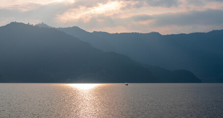 Fototapeta na wymiar Nepal, Pokhara lake and mountains